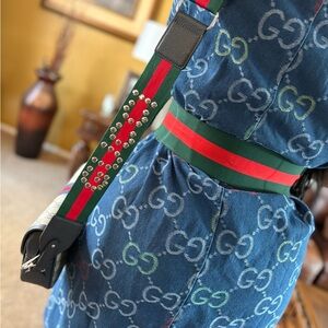 Stylish Blue Dress with Green and Red Accents